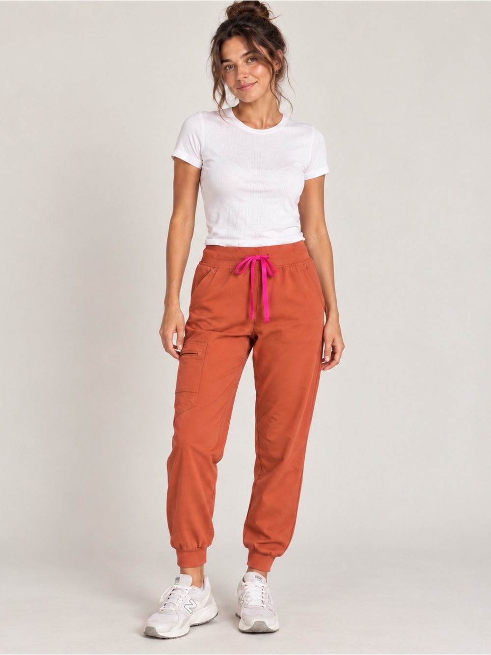 FIGS High Waisted Zamora Jogger Scrub Pants Size LP Large Petite Orange Pink